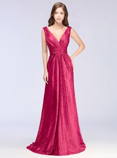 A-Line V-Neck Sleeveless Sequins Floor-Length Dress-koscy Rose Red Sleeveless Dress, Rose Red Sleeveless Party Dress, Pink Sleeveless Maxi Dress For Evening, Pink Sleeveless Floor-length Dress For Spring, Pink Floor-length Sleeveless Party Dress, Destin Beach, Floor Length Dresses, Garden Outdoor, Autumn Summer