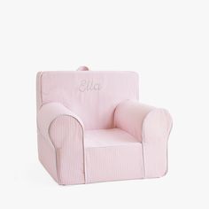 a pink chair with the name ella on it's back and armrests