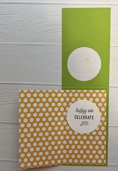 two greeting cards with polka dots on them, one has a tag that says today we celebrate you