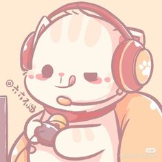 a cartoon cat with headphones on