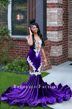 Regency Velvet Mermaid Horsehair Long Train Prom Dress Purple Prom Ideas, Purple Prom Dresses Black Women, Prom Dresses Dark Purple, Royal Purple Prom Dress, 2k24 Prom, Purple Prom Dresses Long, Outfit Inspo Party, Prom Dress Colors, Prom Dresses Purple