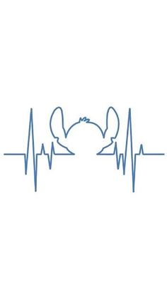 two birds sitting on top of each other in front of a heart beat line drawing