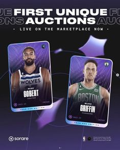 two basketball cards with the same player on them, one in purple and one in black