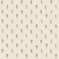 a white wallpaper with small pink flowers on it