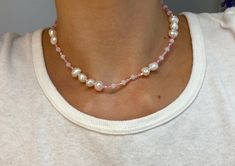 Handmade, beaded necklace of luscious pink beads interwoven with chunky freshwater pearls! Handmade Beaded Necklace, Pink Pearl Necklace, Freshwater Pearl Necklace, Pink Beads, Freshwater Pearl Necklaces, Beaded Necklaces, Pink Pearl, Fresh Water, Freshwater Pearls