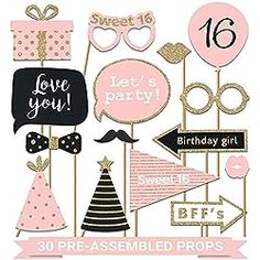 pink and black party photo booth props