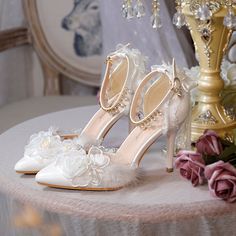 Rose Butterfly Design White 7.5CM/9.5CM High Heels