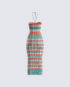 A knit moment is always a slay 🧡 Leave a little bit to the imagination, while also staying comfy in this midi dress - Made from an open knit, and complete with adjustable straps, striped colors, and a fitted strapless style, making it the perfect look for all your summer activities 😏 Leave little to the imagination -- dress is sheer & undergarments are not included 👀 Multicolor Knit Mini Dress For Vacation, Summer Vacation Knit Mini Dress, Open Knit Crochet Midi Dress, Vacation Open Knit Mini Dress, Open Knit Midi-length Vacation Dresses, Vacay Outfits, Knit Midi, Knit Midi Dress, Vacation Outfits