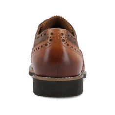 A room-commanding derby with brogue details the Covington by Thomas & Vine. This comfortable genuine leather oxford dress shoe features an elastic gusset and an ExtraLight� outsole lined with a 6 mm Tru Comfort Foam� footbed. Classic wingtip details top the look. Slip-on Lace-up Shoes With Brogue Detailing For Workwear, Cognac Leather Shoes With Brogue Detailing For Derby, Cognac Leather Brogue Shoes For Derby, Cognac Cap Toe Oxfords With Brogue Detailing, Cognac Oxfords With Brogue Detailing Cap Toe, Cognac Wingtip Dress Shoes For Derby, Slip-on Leather Shoes With Brogue Detailing For Business Casual, Slip-on Goodyear Welted Oxfords With Round Toe, Cognac Wingtip Oxfords With Leather Sole