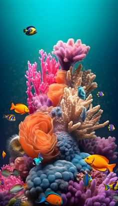 an underwater scene with corals, fish and other marine life in the ocean water