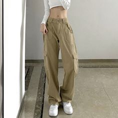 Soft Cargo Pants, Kacki Pants, Cargo Pants Pattern, Streetwear Korean, Satin Joggers, Wide Leg Cargo Pants, Khaki Cargo Pants, Stretch Denim Pants, Denim Decor