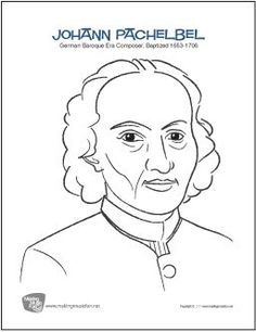 the portrait of john pachelel bel is shown in this coloring page for children