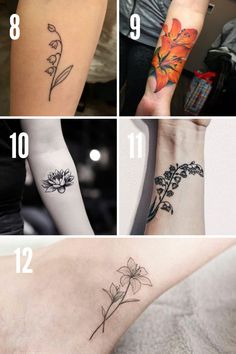 four different types of tattoos with flowers on them