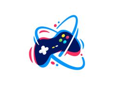 a video game controller in the shape of an abstract design on a white background with red, blue and green dots