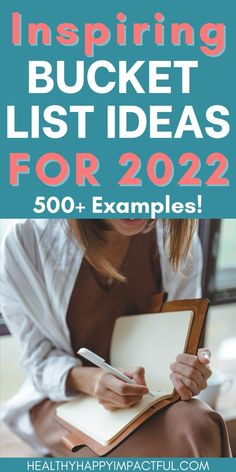 a woman writing in a notebook with the text inspiring bucket list ideas for 2020