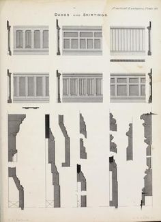 an old book with drawings of windows and balconies