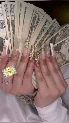 Rich Off Makeup, Short Money Nails, Money Nail Set, Nails Money, Money Nails, Funny Good Morning Quotes, Money Sign