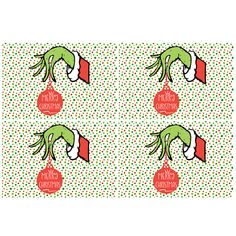 three christmas stickers with hands holding an ornament