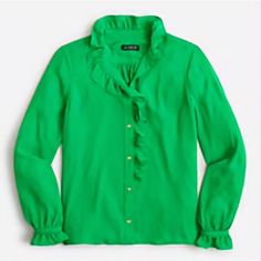 Jcrew Ruffled Blouse/Top Green Sizes 6 & 8 Available Bnwt Green Ruffled Top For Office, Green Ruffled Tops For Workwear, Green Ruffled Tops For Work, Cute Prints, Ruffled Blouse, Top For Women, Spring Trends, Blouse Top, Canvas Tote