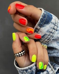 50+ Y2K Nails For a Trendy Mani; bright nails! This includes Y2k nails acrylic, y2k nails acrylic long, y2k nails short, y2k nails acrylic short, y2k nails black, y2k nails pink, y2k nails simple, y2k nails almond & more! This also includes y2k nail designs, y2k nail art, y2k nail ideas, y2k nails simple, y2k nails white, y2k nails acrylic black, trendy nails, cute nails, smiley face nails, bright nails, summer nails & more! #y2knails #y2knailideas #y2knailssimple #y2knailsacrylic Neon Yellow Nails, Neon Nail Designs, Romantic Nails, Y2k Nails, Bright Nails, Neon Nails, Gel Nail Designs, Yellow Nails, Nail Charms