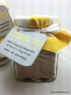 a jar filled with brown sugar next to a tag