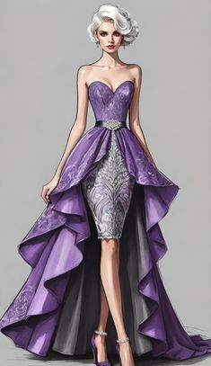 a drawing of a woman in a purple dress