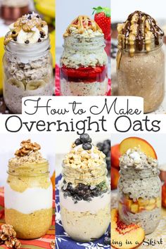 four mason jars filled with overnight oats