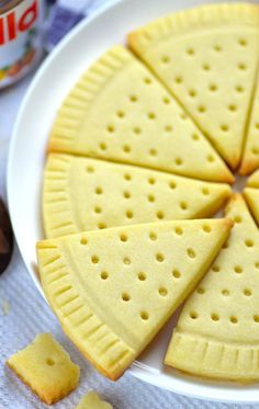 some crackers are on a white plate