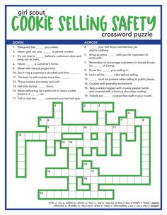 a crossword puzzle with the words cookie selling safety on it, and an image of a