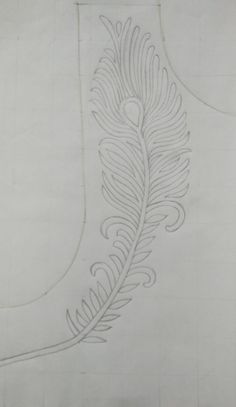 a drawing of a shoe with a feather on the bottom and an outline in the middle