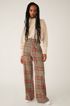 Plaid Jules Pants | Nuuly Rent Plaid Trousers Outfit, Jean Jacket Design, Free People Aesthetic, High Rise Style, Arts District, Columbus Ohio, Plaid Pants, So Cool, Office Fashion