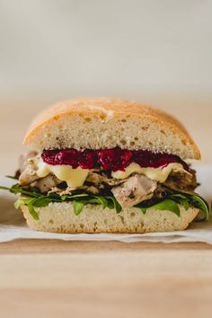 a close up of a sandwich on a table