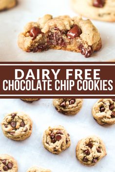 dairy - free chocolate chip cookies on a baking sheet with the title text overlay