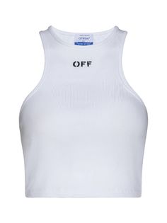 Find OFF-WHITE Top on Editorialist. Off-White's white ribbed knit cotton rowing-style cropped top featuring a round neck and black Off logo embroidered on the chest.Size Type: Italy Women Casual Ribbed Crop Top For Streetwear, White Fitted Crop Top For Streetwear, Fitted White Crop Top For Streetwear, White Athleisure Crop Top For Streetwear, White Ribbed Sporty Tank Top, White Ribbed Sporty Top, White Ribbed Crew Neck Tank Top, White Ribbed Sporty Crop Top, White Crew Neck Crop Top For Spring