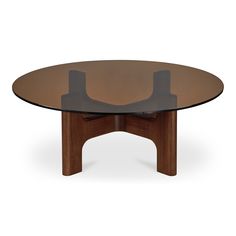 an oval glass table with wooden legs