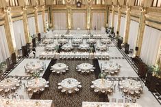 an overhead view of a banquet hall with tables and chairs set up for a formal function