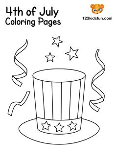 the fourth of july coloring page with stars and a top hat on it's side