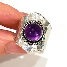 Amethyst Gemstone 925 Silver Handmade Gemstone Ring Of Us 6.5-98597 The Item You See Is The Exact Piece You Will Receive-Excellent Quality & Design 100% Brand New-Handmade-Amethyst-925 Silver -Wide Band Design Please See Photos For Shape/Curves/Condition/Colors/Style/Design Size 6.5 Thick Silver Ring, Crystal Ball Ring, Carnelian Crystal, Wedding Ring Sizes, Turquoise Crystal, Band Design, Bezel Set Diamond, 925 Silver Ring, Beaded Rings