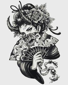 Japanese Geisha Tattoo, Female Warrior Tattoo, Oni Tattoo, Hannya Mask Tattoo, Armband Tattoos