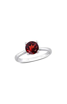 Make a stunning statement of style with this brilliant ring crafted with a solitaire garnet. Total garnet weight: 1.60ct. Sterling silver/garnet Imported Classic Garnet Round Cut Ring, Classic Garnet Ring With Round Cut, Classic Red Birthstone Ring With Ethical Gemstones, Classic Garnet Rings With Round Cut, Classic Ruby Ring With Brilliant Cut Garnet, Classic Round Garnet Ring, Classic Solitaire Jewelry With Lab-created Ruby, Classic Garnet Diamond Ring With Center Stone, Classic Solitaire Ruby Birthstone Ring