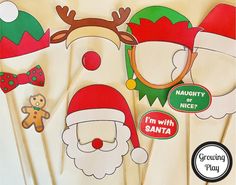 santa claus and reindeer cutouts on toothpicks