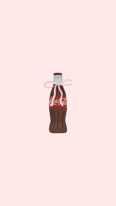 a coca cola bottle with a pink ribbon around it's neck on a pink background