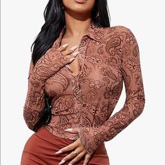 New Without Tags Sheer Mod Fit Cool Top That Protects From Button Front Discount On Bundles Twist Front Crop Top, Stripped Tops, Cotton Crop Top, Paisley Top, Cropped Tube Top, Flounce Sleeve, Knit Crop Top, Women Tops, Silk Top