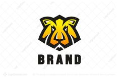 a lion head with the word brand on it's chest, in black and yellow colors