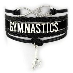 two bracelets with the words love and gymnastics on them