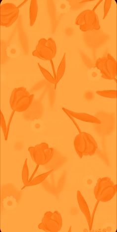 an orange background with flowers and leaves on the bottom right corner, in shades of yellow