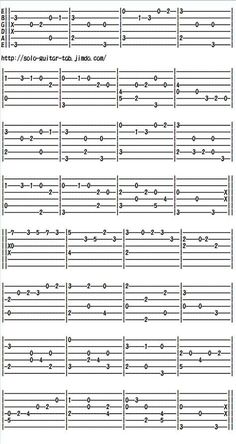 the guitar tabs are arranged in rows