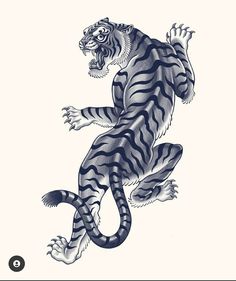 a black and white drawing of a tiger with stripes on it's back legs