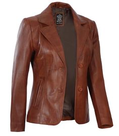 Cognac Leather Blazer Jacket Women
Anywhere you go, make an impression in this women's cognac leather blazer. Perfect for the office or a night out, this blazer is made of 100% real lambskin leather with a soft polyester lining. It features two buttons and a wide lapel, as well as two outside pockets and one inside pocket. In a rich cognac color, this blazer will elevate any outfit. Professional and stylish, this blazer is a must-have for your wardrobe. Peplum Leather Jacket, Asymmetrical Leather Jacket, Racer Jackets, Leather Blazer Women, Varsity Jacket Women, Black Leather Blazer, Distressed Leather Jacket, Cafe Racer Jacket, Black Leather Moto Jacket