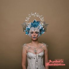 Winter Woodland Queen Rave Fairy Head Piece Ice Blue Silver Pixie Wings White Crown Festival Carnevale Floral Headdress Frosty Snow Goddess Snow Goddess, New Orleans Festivals, Ice Queen Costume, Silver Pixie, Fairy Headpiece, Pixie Wings, Winter Cloak, Floral Fascinators, Floral Headdress